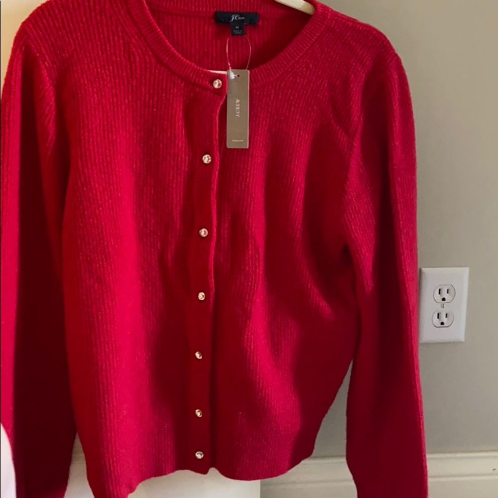 J Crew Red Jeweled Cardigan
